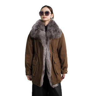 2025新款 百搭休闲 狐狸毛领鹅绒内胆派克大衣大口袋可拆卸中长款