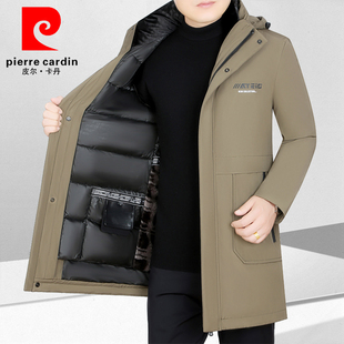 皮尔卡丹男士新款中长款棉服冬季加绒内胆活里活面休闲商务冬外套