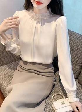 蕾丝衬衫长袖衬衣早秋冬季2025年新款女士雪纺法式上衣打底内搭春