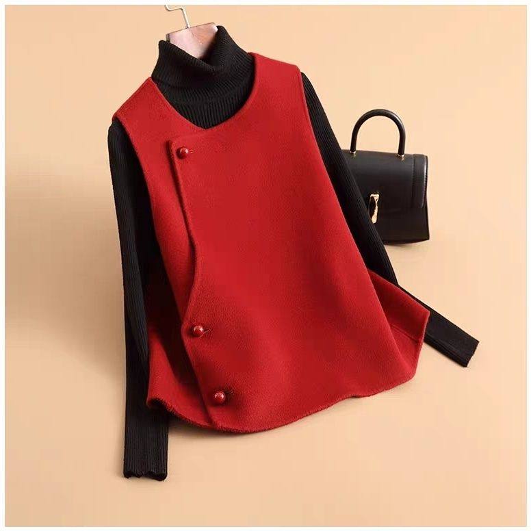 2026新中式国风红色毛呢外套女短款无袖马甲高端双面羊毛呢子大衣,女装/女士精品,马夹,淘宝优惠券,粉丝福利购,淘宝优惠卷