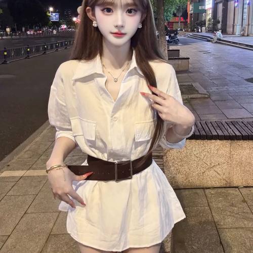 韩系白色Polo领衬衫连衣裙女早秋纯欲小个子气质修身显瘦收腰短裙