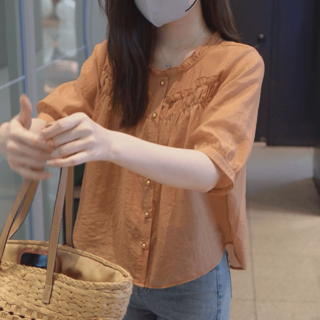 欧货重磅早春夏季气质文艺短袖衬衫女2025新款高级感漂亮穿搭上衣