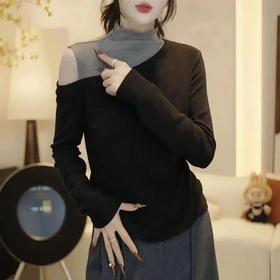 纯棉半高领打底衫长袖T恤女2025秋新款大码胖MM修身显瘦内搭上衣