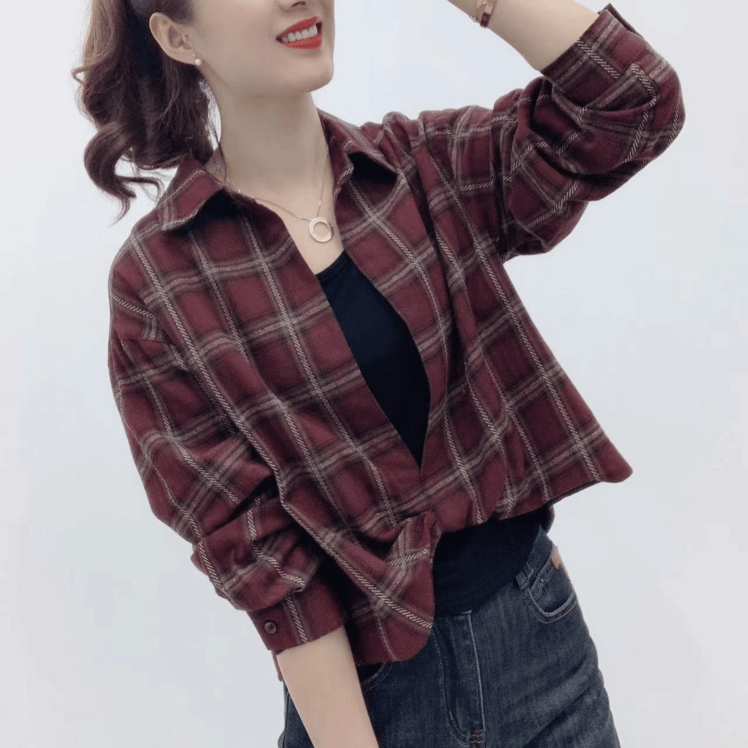 设计感洋气衬衫背心两件套女2025秋季复古格子宽松长袖妈妈装上衣