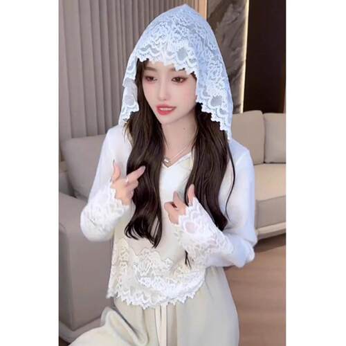 法式连帽蕾丝打底衫女2025新款秋冬叠穿毛衣内搭时尚减龄洋气上衣