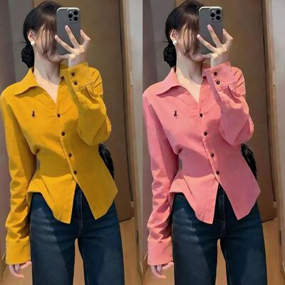 灰粉撞色polo领假两件衬衣衬衫2026春季法式上班通勤设计感上衣女