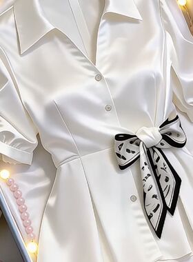 Polo领白色衬衫女款2026新款收腰显瘦高级感气质法式小资漂亮上衣