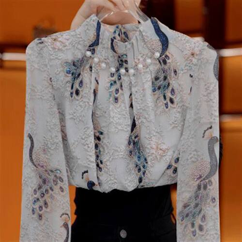 2025新款钉珠贵气衬衫F时尚优雅复古洋气减龄上衣妈妈装衬衣小衫