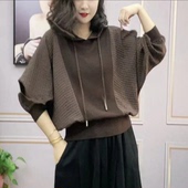 春秋款 慵懒风宽松外穿蝙蝠袖 上衣加厚爆款 韩版 连帽卫衣显瘦打底衫