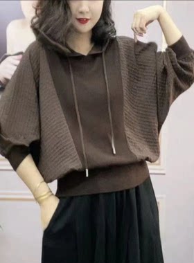 韩版春秋款慵懒风宽松外穿蝙蝠袖上衣加厚爆款连帽卫衣显瘦打底衫