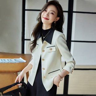 小香风短款西装外套女春秋撞色拼接高级感气质名媛小个子西服上衣