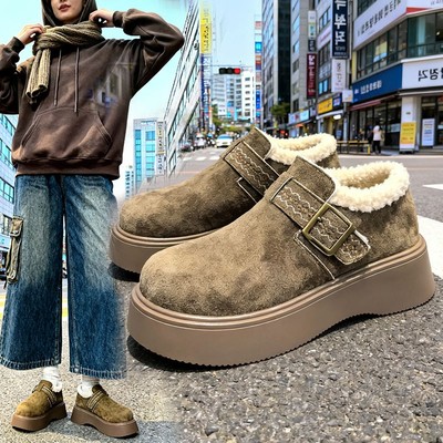 厚底勃肯鞋加绒雪地靴女款2025新款冬季鞋子外穿保暖毛毛棉鞋