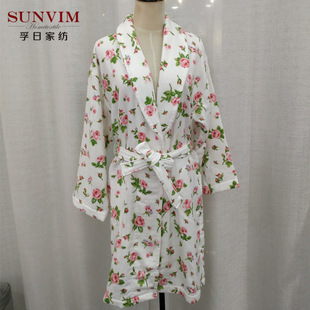 包邮孚日长绒棉双层纱布毛圈轻盈柔软暖家居纯棉浴袍浴衣田园印象