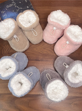 秋冬新款婴儿鞋0-1岁男女宝宝纯色加绒棉鞋软底鞋保暖舒适新生儿