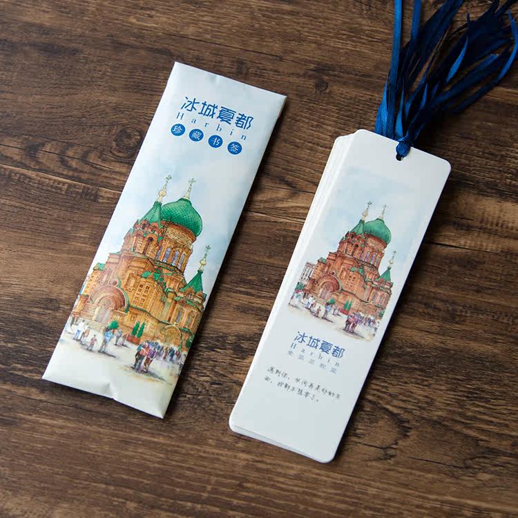 精美中国风创意手绘风景书签可爱简约小学生用品纸质书签文具礼物