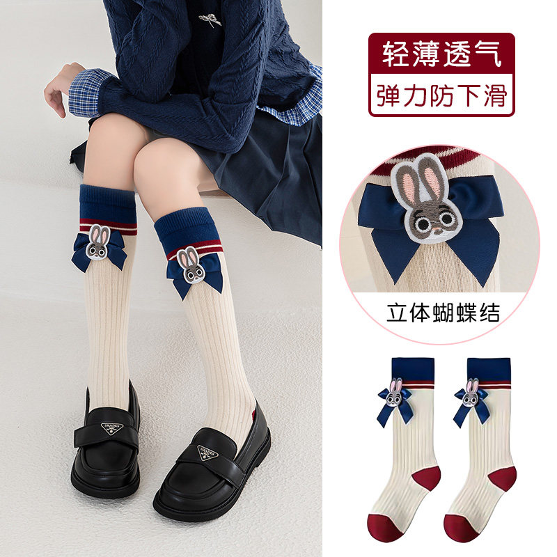 女童袜子春秋薄款纯棉儿童中筒袜韩系纯色女孩宝宝长筒小腿袜秋季