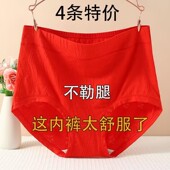 女士200斤妈妈胖m短裤 本命年大红色内裤 女纯棉裆高腰大码 头衩龙年