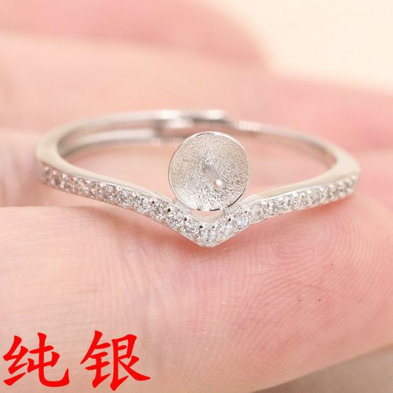 diy纯银珍珠戒指锆石空托