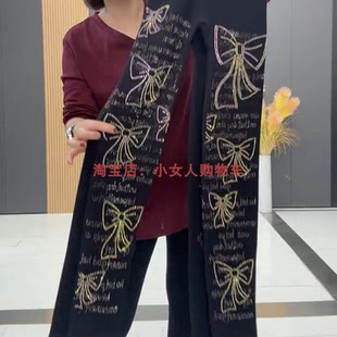重工烫钻加绒保暖外穿打底裤弹力百搭休闲气质减龄中年冬季直筒裤