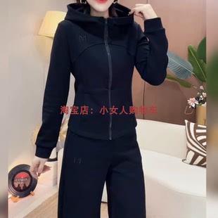 秋季新款纯色连帽拉链开衫直筒裤两件套时尚气质百搭休闲中年套装