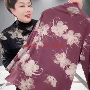 时尚半高领长袖烫钻大花T恤衫早秋季百搭遮肚气质中年大码上衣女