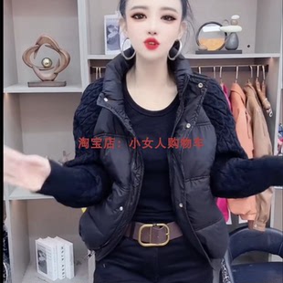 冬季短款时尚休闲长袖拼接立领开衫棉服百搭洋气中年妈妈减龄外套