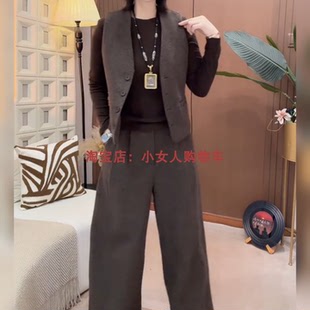 气质纯色加厚毛呢马甲打底衫三件套秋冬新款百搭时尚舒适套装