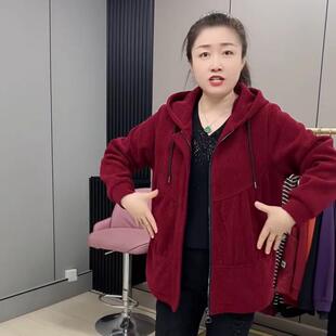 长袖连帽纯色拉链加肥大码春季中长款外套百搭舒适休闲中老年女装