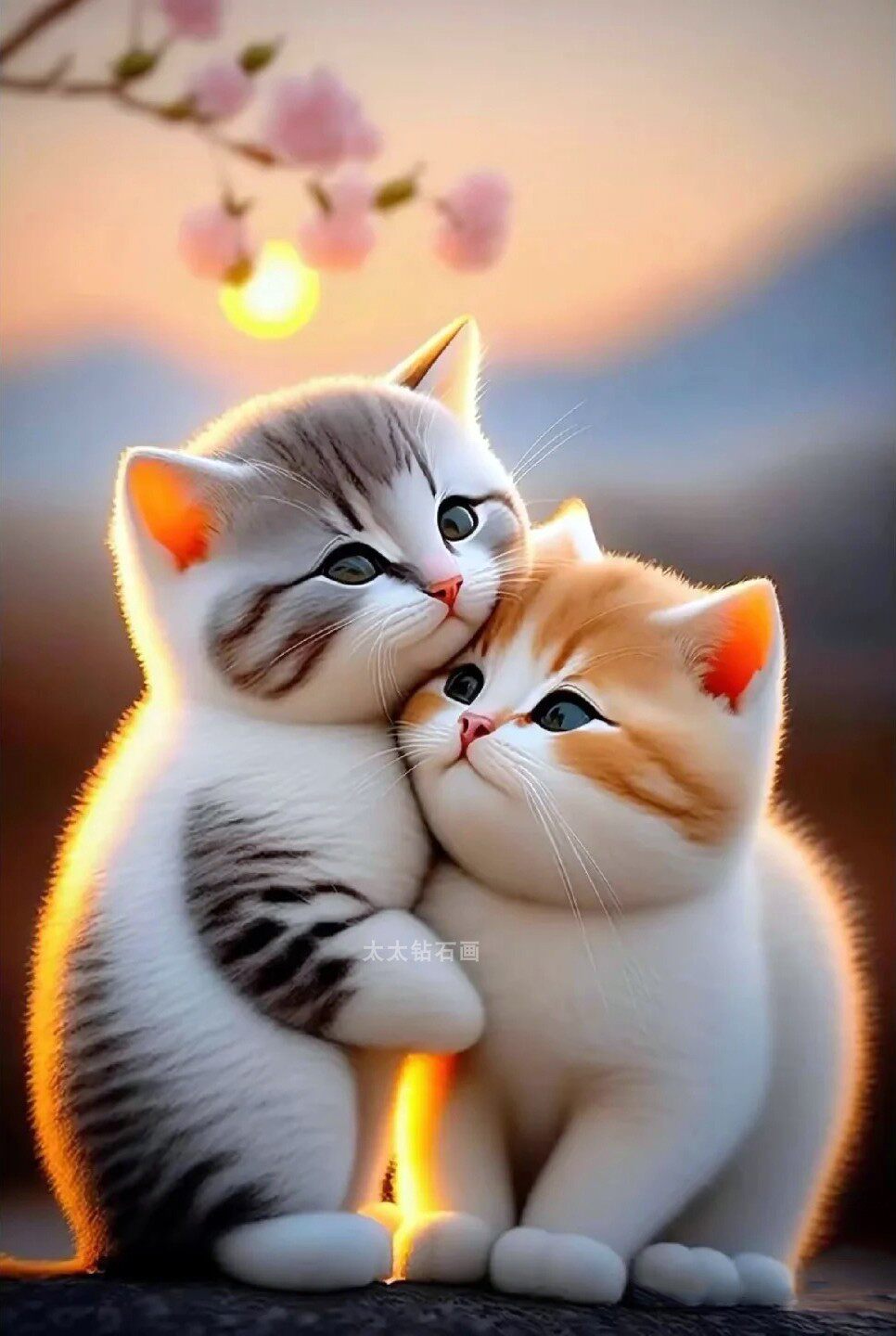 diy方钻满钻钻石画萌宠拥抱的两只猫咪手工贴钻印花十字绣钻石绣