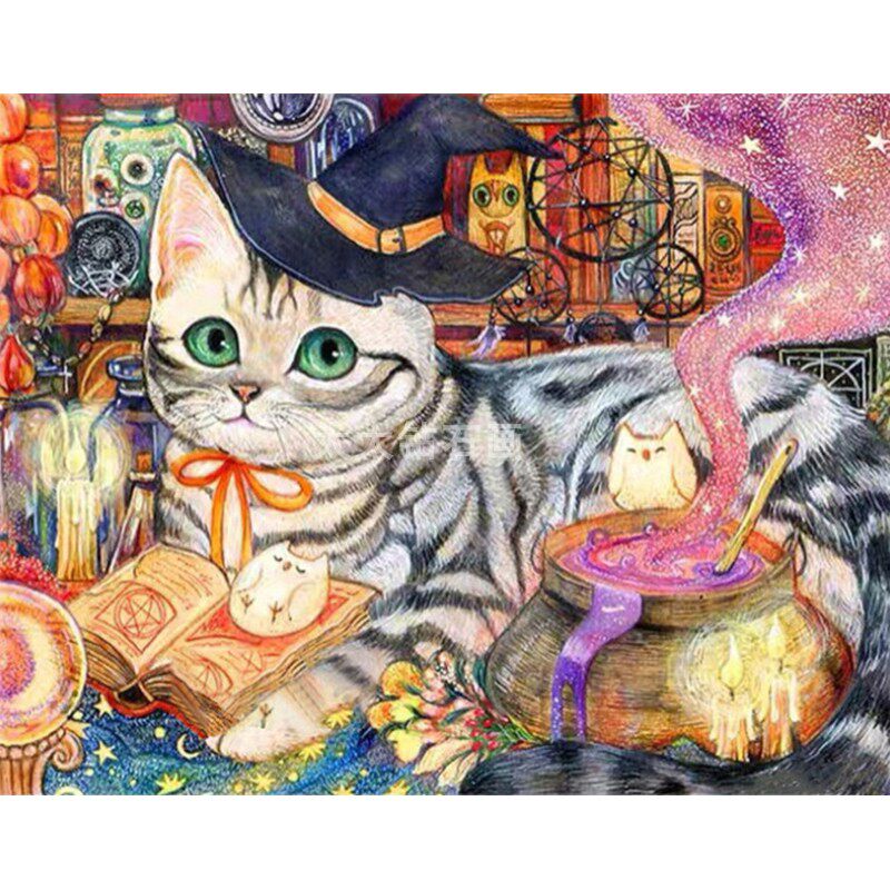 卧室儿童房DIY方钻满钻钻石画动物魔法猫咪手工粘贴钻点钻十字绣