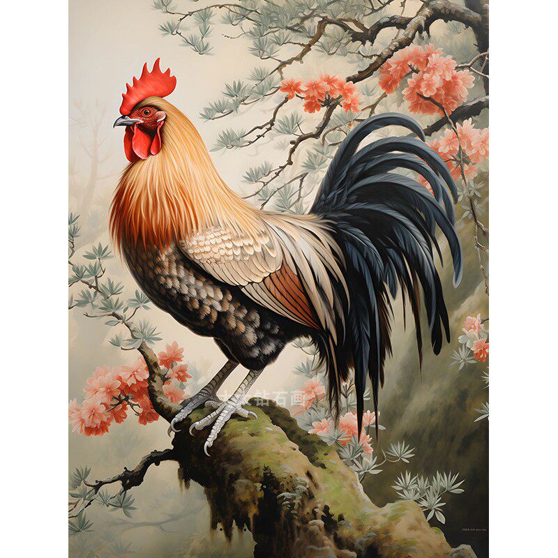 鸡年生肖diy方钻满钻钻石画钻石绣黑尾巴大公鸡手工粘贴钻十字绣