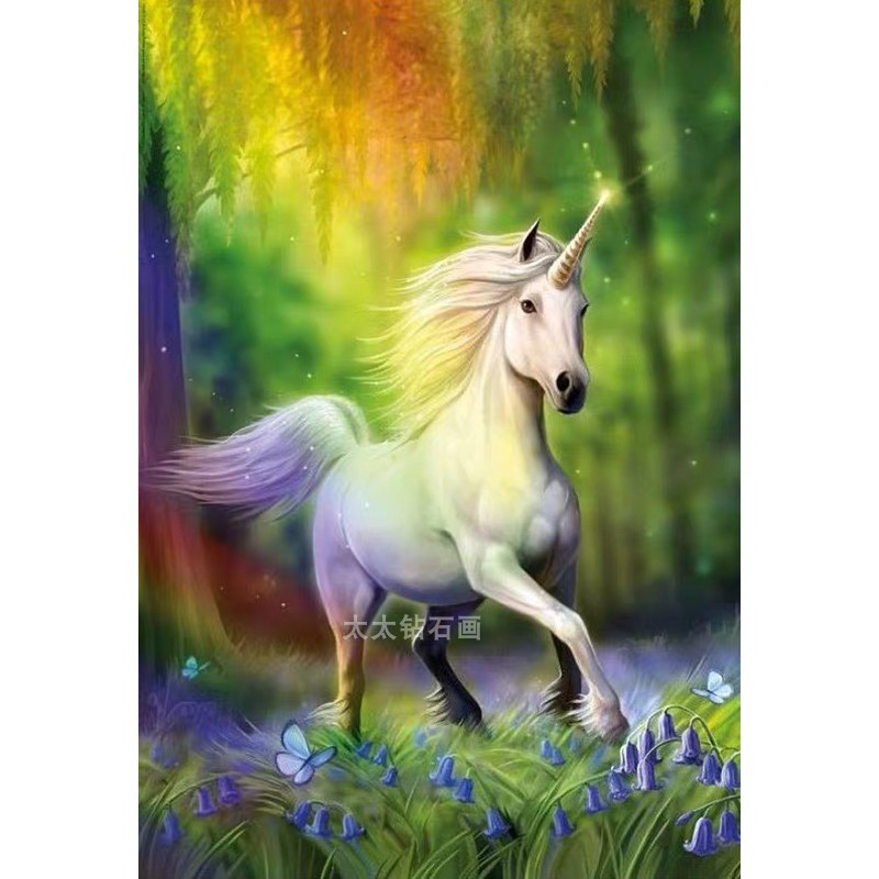 男孩房间DIY方钻满钻钻石画夜行独角兽手工贴钻十字绣带钻砖石绣