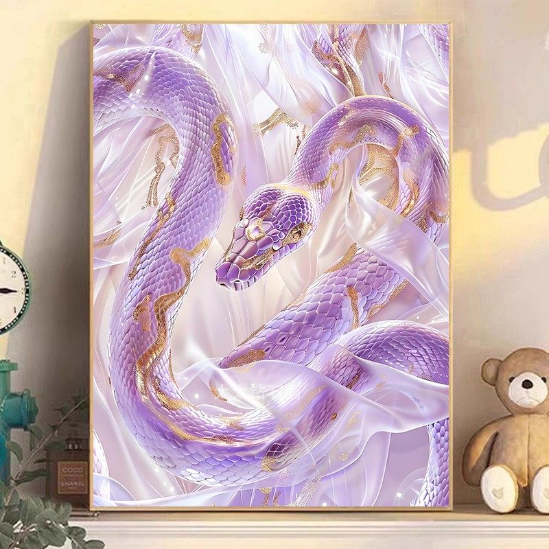 新款蛇年生肖DIY方钻满钻钻石画粘贴点钻十字绣带钻钻石绣紫色蛇,居家布艺,钻石绣,淘宝优惠券,粉丝福利购,淘宝优惠卷