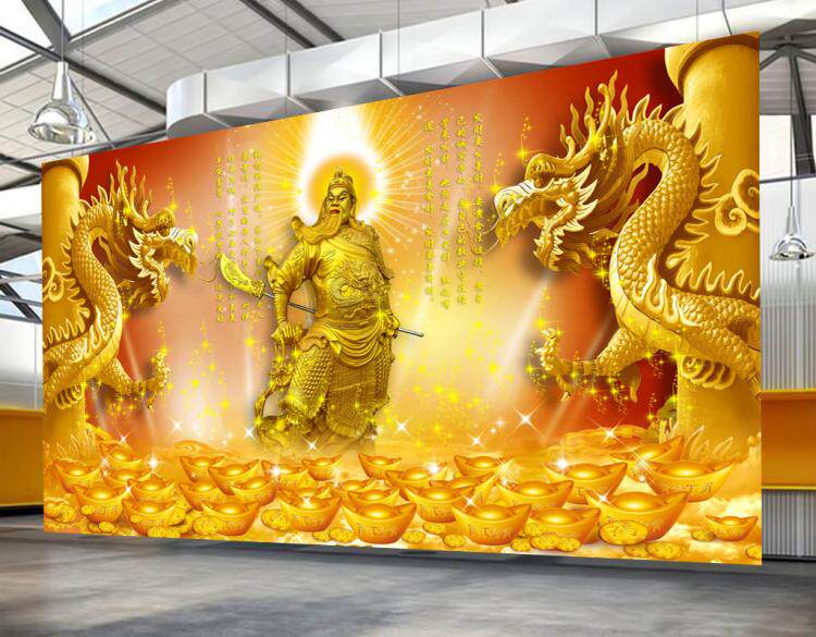 新款客厅方钻满钻钻石画黄金龙财光普照关公关羽财神贴钻十字绣