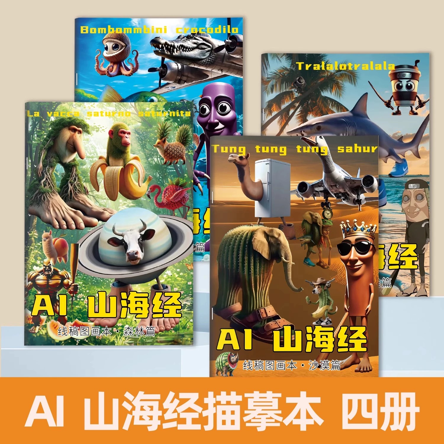 AI山海经外国山海经通通哥木棍人tungtungsahur穿鞋鲨鱼描摹本