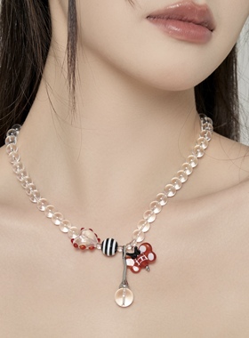 卡通可爱蝴蝶吊坠透明串珠项链