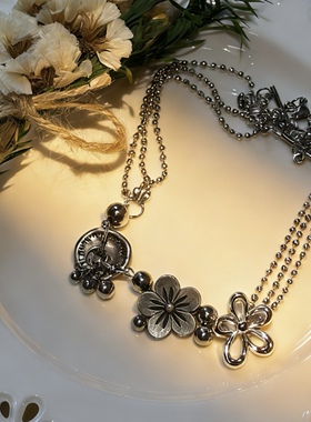 蝴蝶结花朵吊坠项链女多层金属链小众轻奢高级感choker锁骨链百搭