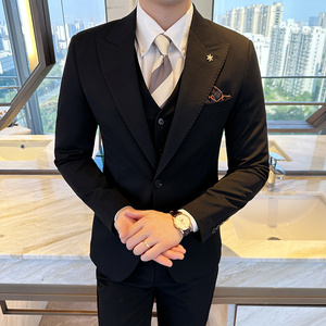 春秋韩版修身小西装外套一扣枪驳领时尚休闲西服A445-XZ9004黑色