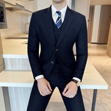 秋冬韩版修身小西装两粒扣西服套装三件套黑色A445-SJT3611B-P250，男装西服，电商A445