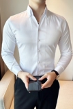 韩版修身长袖衬衫时尚个性免烫V领衬衣黑色A445-CS8005-P35，男装衬衫，电商A445