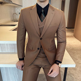 秋冬韩版修身小西装两粒扣西服套装三件套杏色A445-SJT3611B-P250，男装西服，电商A445