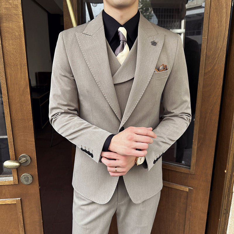 新款七色枪驳领高端西装一扣西服三件套藏青A445-SJT9001-P260,男装西服套装,电商A445