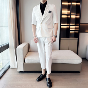 男士七分袖西装外套 双排扣宽松中袖西服套装A445-TZ066-P200图片