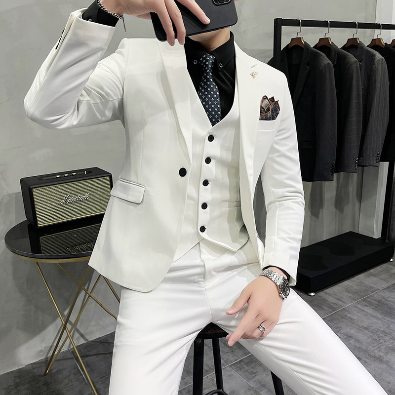 长期做不缺货#韩版小西装西服套装结婚礼服三件套粉SJT009-P275,男装西服套装,电商A445