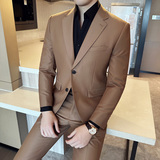 秋冬韩版修身小西装两扣西服套装两件套咖啡色A445-LJT3611B-P190，男装西服，电商A445