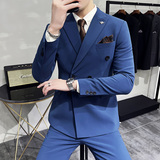 新款十个颜色韩版修身小西装西服套装三件套淡青色SJT10-P275，男装西服套装，电商A445