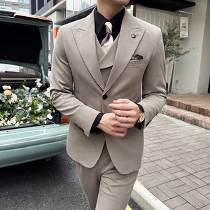 新款七色枪驳领高端西装 两粒扣西服三件套焦糖A445-SJT9002-P260图片