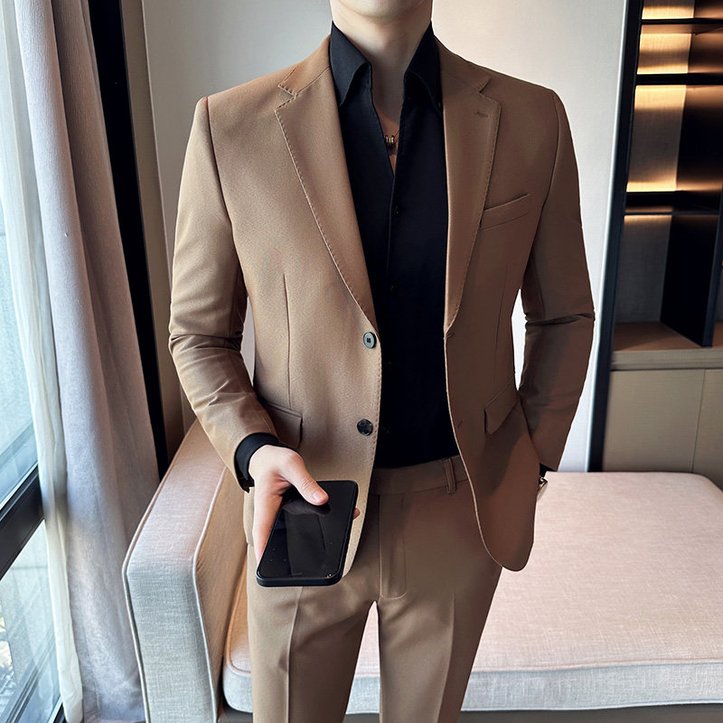 秋冬韩版修身小西装两扣西服套装两件套黑色A445-LJT3611B-P190,男装西服,电商A445