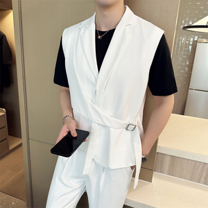 男士时尚个性马甲西裤套装 休闲西装领马夹 黑色 A445-MJT019-P20图片