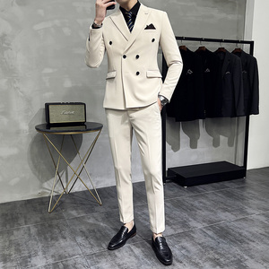 新款十色 双排扣小西装 西服套装三件套 全身图淡青-SJT10-P275图片